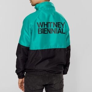 Whitney Biennial Men's Lightweight Bomber Jacket Teal Black‎ Colorblock Size M